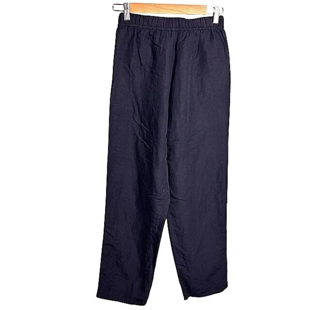 H&M Womens XS Black Linen Blend Pull On Pants Drawstring Relaxed Minimalist